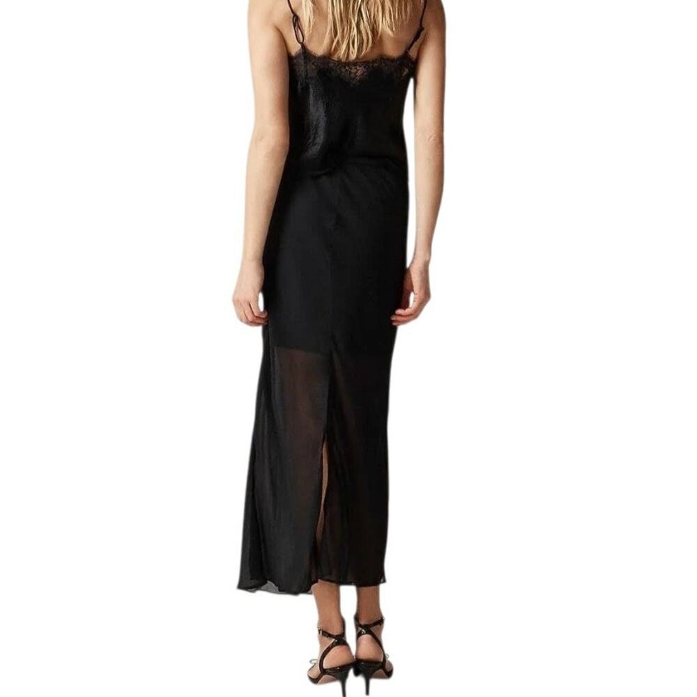 J Crew Gwyneth Chiffon Midi Slip Skirt Black Sheer 90s Retro Back Slit Medium - Picture 2 of 6